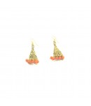 Golden Color Jhumka (Earrings) with Orange Beads, Cone Shape, Classical Design